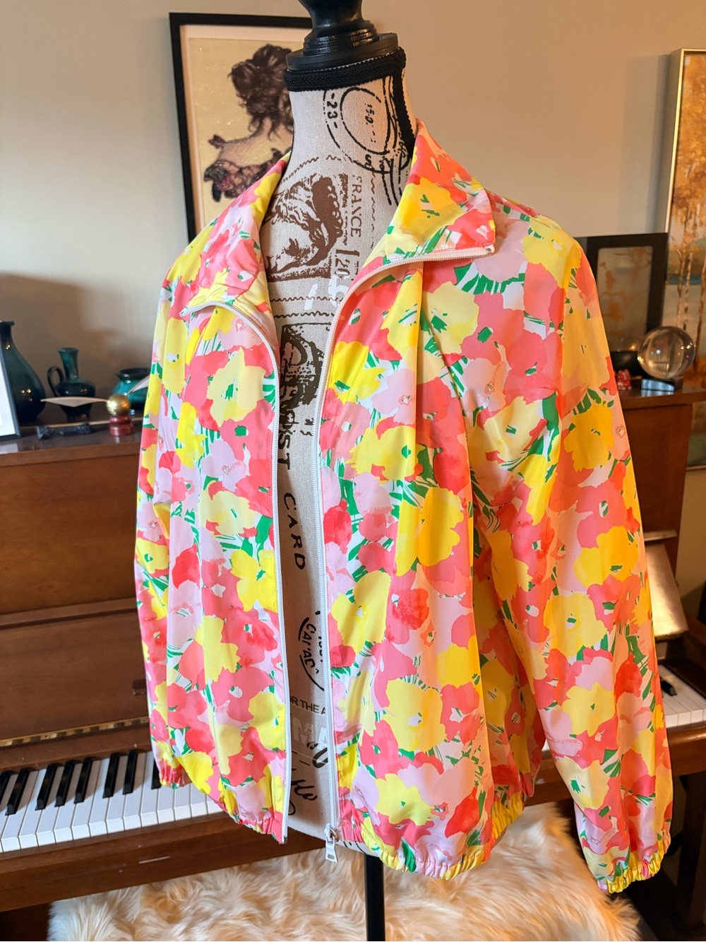 Ruby Rd. Floral Zip-Front lightweight Jacket - Pink & Yellow - Picture 5 of 6